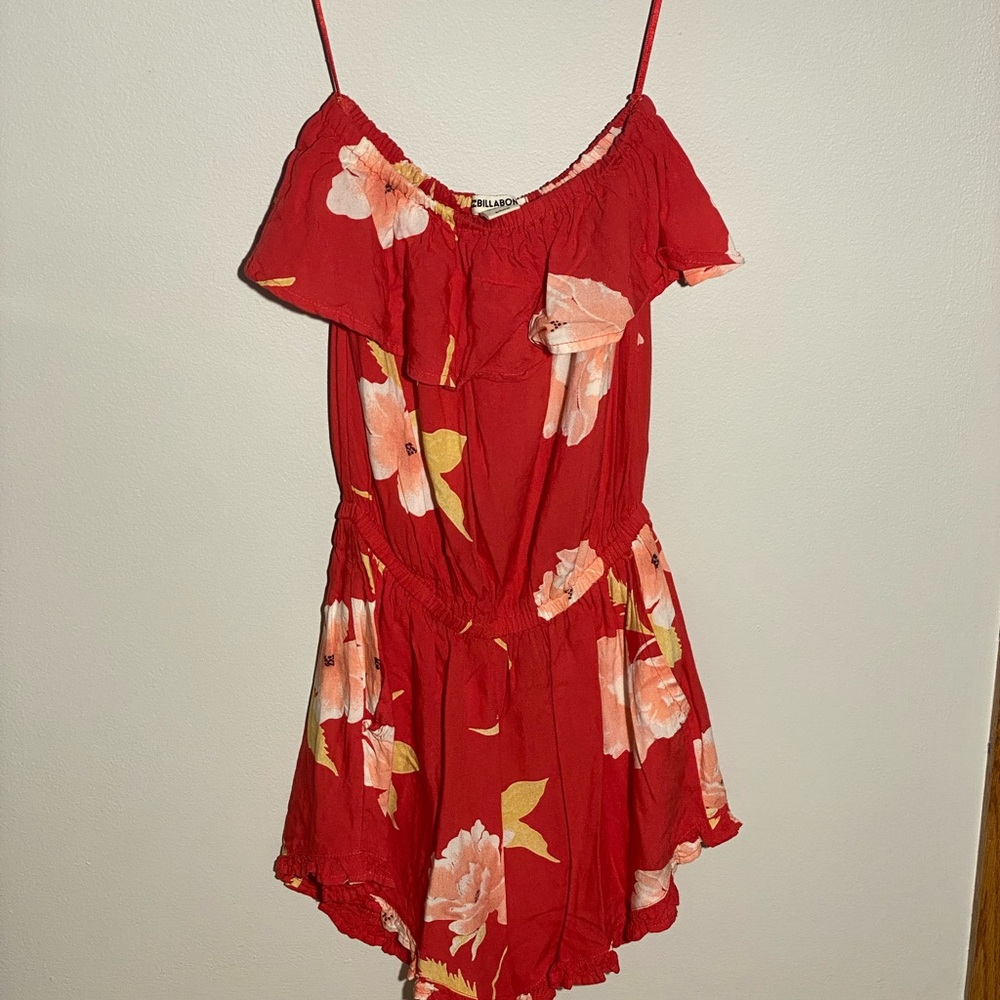 Red floral romper